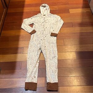 UGG Kids Hooded Pajama Footie in Cream and Brown